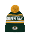 OUTERSTUFF PRESCHOOL BOYS AND GIRLS GREEN GREEN BAY PACKERS JACQUARD CUFFED KNIT HAT WITH POM