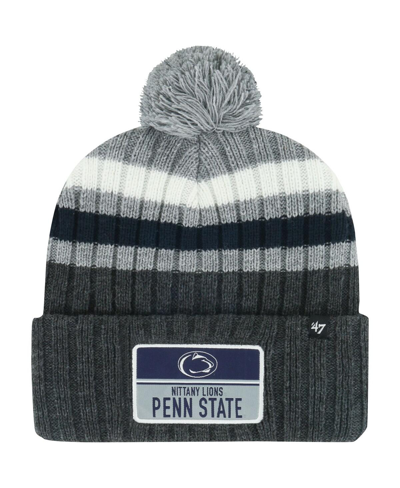 47 Brand Men's ' Charcoal Penn State Nittany Lions Stackâ Striped Cuffed Knit Hat With Pom In Gray
