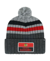 47 BRAND MEN'S '47 BRAND GRAY CHICAGO BLACKHAWKS STACK PATCH CUFFED KNIT HAT WITH POM