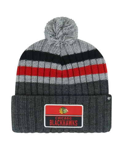 47 Brand Men's ' Gray Chicago Blackhawks Stack Patch Cuffed Knit Hat With Pom
