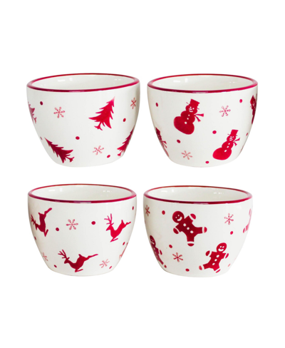 Euro Ceramica Winterfest 4 Piece Dipping Bowl Set In Red,white