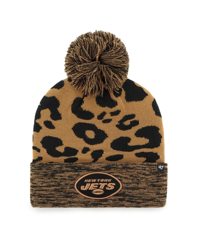 47 Brand Women's ' Brown New York Jets Rosette Cuffed Knit Hat With Pom
