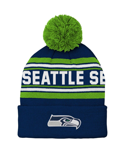 Outerstuff Kids' Youth Boys And Girls College Navy Seattle Seahawks Jacquard Cuffed Knit Hat With Pom