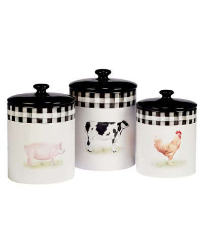 Certified International On The Farm Canister Set, 3 Piece In Black,white