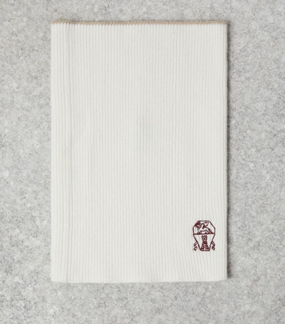 Brunello Cucinelli Cashmere Logo Neck Warmer In White