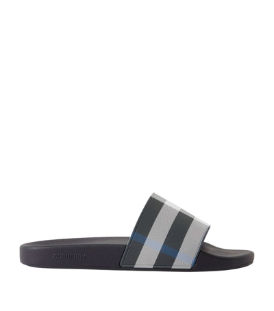 Burberry Check-print Slides In Black