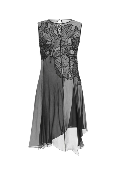 Alberta Ferretti Mesh And Lace Blouse With Sheer Overlay In Black