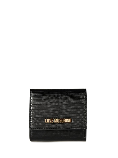 Moschino Lizard Effect Logo Wallet In Black