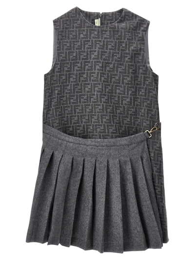 Fendi Kids' Ff Dress In Light Grey