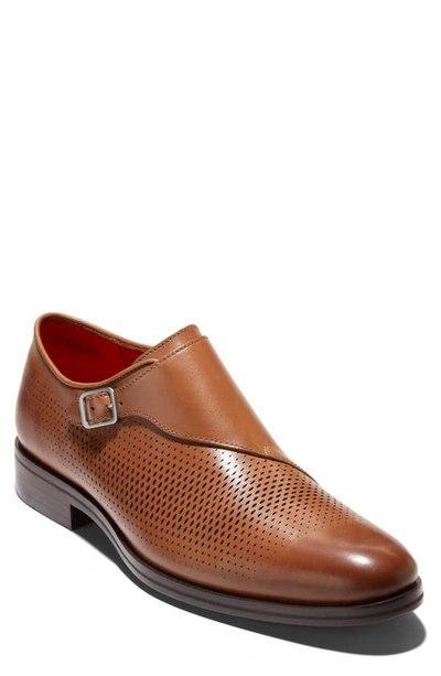 Cole Haan Washington Grand Laser Single Monk Strap In British Tan-dark Chocolate