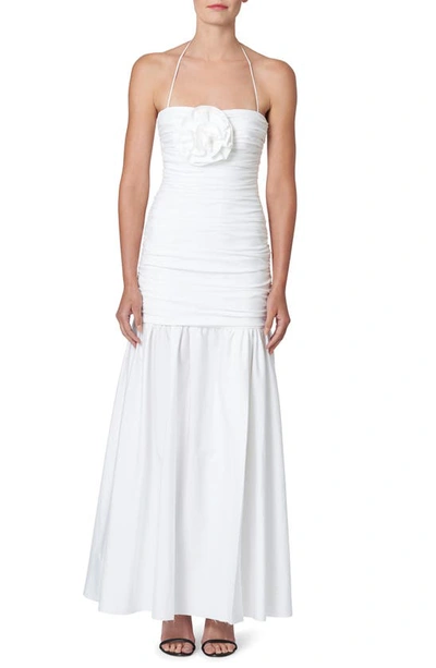 Carolina Herrera Cotton-blend Halter Maxi Dress In White