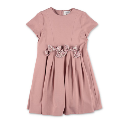 Simonetta Bow Embellished Pleated Dress In Pink
