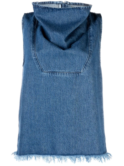 Marques' Almeida Cowl-neck Frayed Denim Vest In Mid Blue