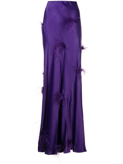 Marques' Almeida Feather-trim Satin Maxi Skirt In Purple