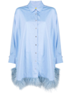 MARQUES' ALMEIDA BLUE FEATHER TRIM SHIRT DRESS