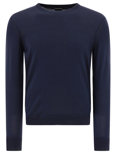 Tom Ford Crewneck Knitted Jumper In Navy