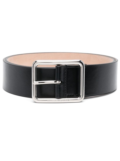 Alexander Mcqueen Engraved-logo Leather Belt In Black