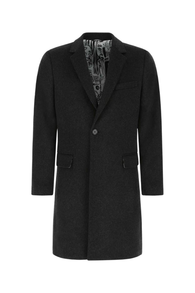 Dolce & Gabbana Slate Wool Blend Coat In Black