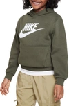 Nike Kids' Sportswear Club Fleece Hoodie In Cargo Khaki/ White