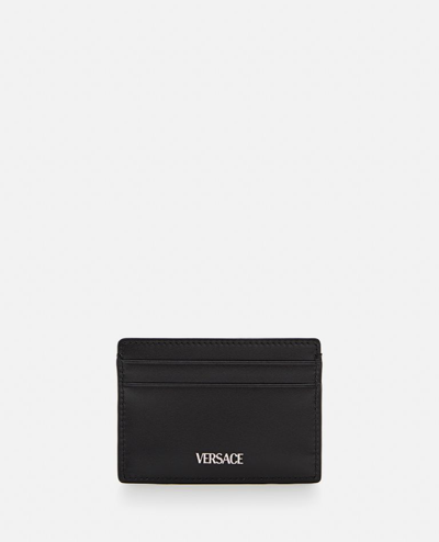Versace Card Case Fabric Jacquard In Black