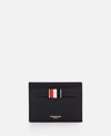 Thom Browne Pebble Grain Leather Single Card Holder In Black