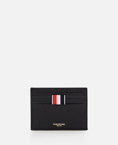 THOM BROWNE BLACK PEBBLE GRAIN LEATHER CARDHOLDER