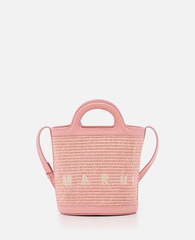 Marni Mini Tropicalia Raffia Bucket Bag In Rose