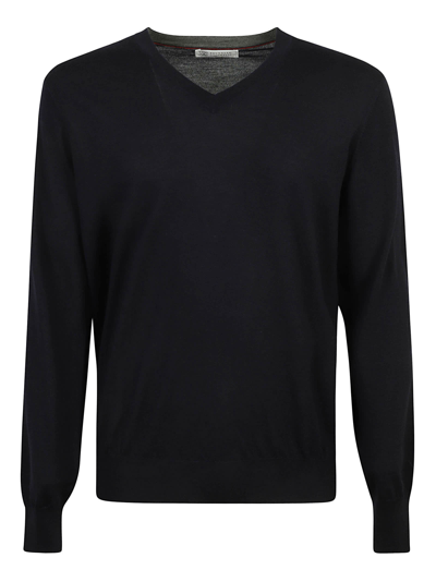 Brunello Cucinelli V-neck Sweater In Blu