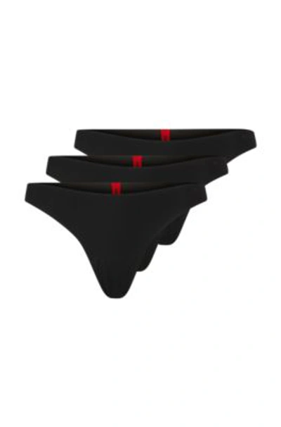 Hugo Three-pack Of Microfibre Thongs With Logo Print In Black