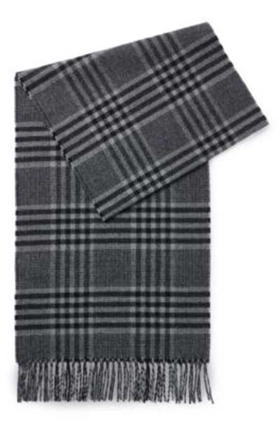 Hugo Boss Woven Scarf In Soft Wool With All-over Pattern In Black