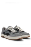 Hugo Lace-up Trainers In Faux Leather And Suede In Light Grey