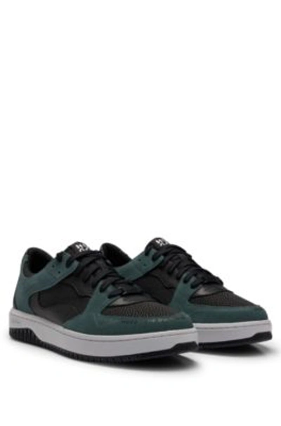 Hugo Boss Lace-up Trainers In Faux Leather And Suede In Black