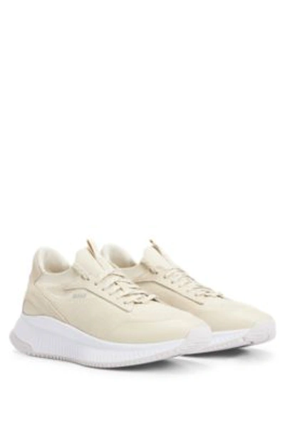 Hugo Boss Sock Trainers With Knitted Upper And Fishbone Sole In Beige
