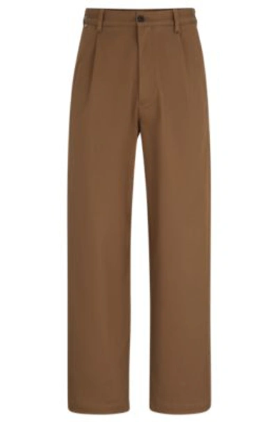 Hugo Boss Relaxed-fit Trousers In Stretch-cotton Twill In Light Brown