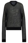 Hugo Boss V-neck Sweater In A Sheer Knit In Black