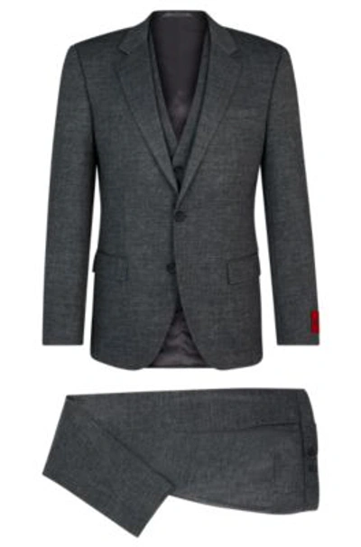 Hugo Slim-fit Three-piece Suit In Performance-stretch Jersey In Grey