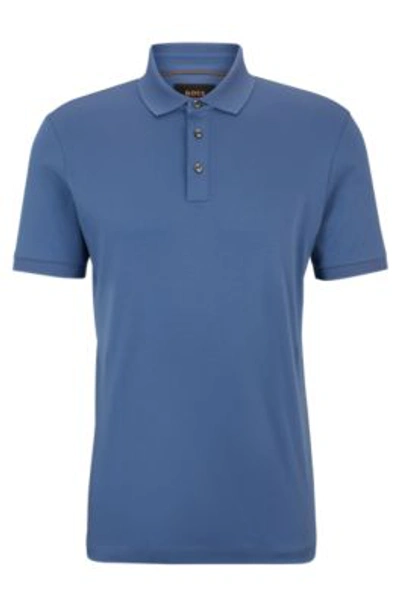 Hugo Boss Regular-fit Polo Shirt In Mercerized Italian Cotton In Light Blue