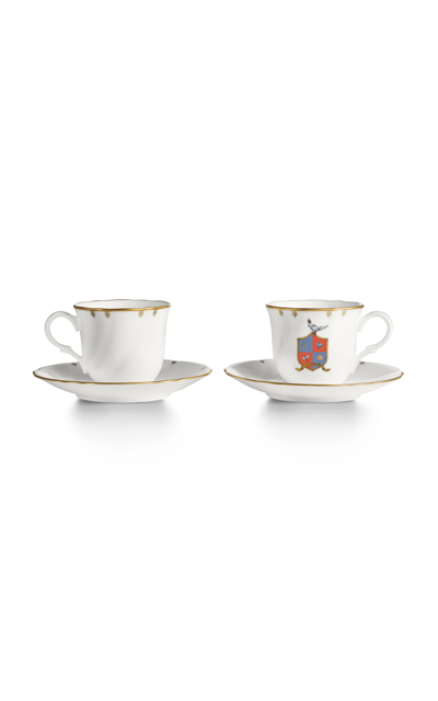 Tiffany & Co Crest Set-of-two Bone China Espresso Cup In White