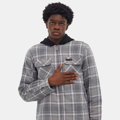 Bench Dna Manning Hooded Zip-up Flannel Shirt In Grey