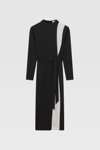 Reiss Black/white Petite Contrast Stripe Belted Midi Dress