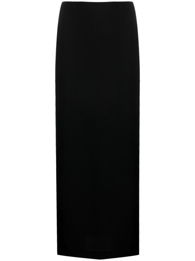 Matteau Wool Blend Crepe Long Skirt In Black
