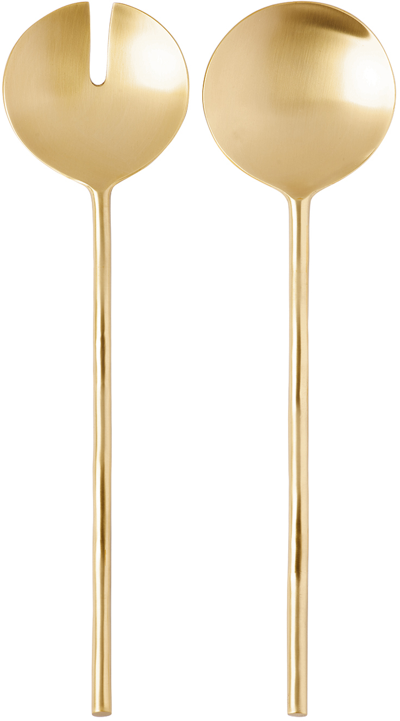 Fazeek Gold Wave Salad Server Spoons In Brass