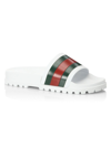 Gucci Men's Pursuit Trek Web Slide Sandals In White