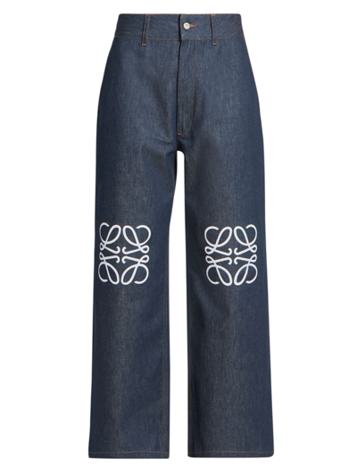 Loewe Women's Anagram Mid-rise Baggy Jeans In Raw Denim