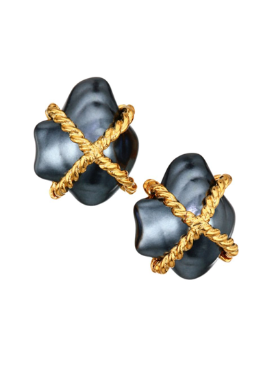 Kenneth Jay Lane Women's Gray Faux Pearl Clip-on Earrings In Gold Grey Pearl