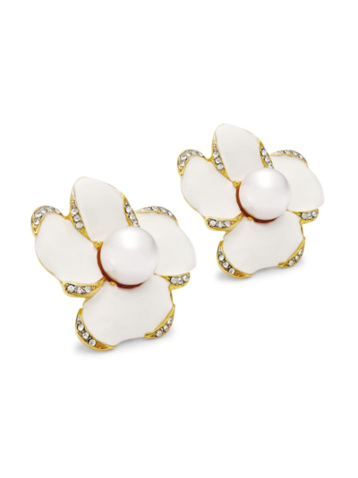 Kenneth Jay Lane Women's 22k Gold-plated, Faux Pearl & Crystal Flower Clip-on Earrings In White