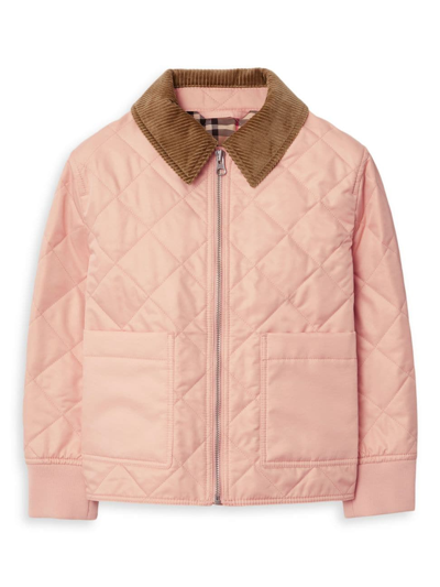 Burberry Little Girl's & Girl's Otis Courduroy Collar Quilted Jacket In Coral Rose