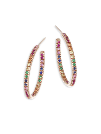 Sydney Evan Rainbow Sapphire & 14k Rose Gold Medium Hoop Earrings/0.75"