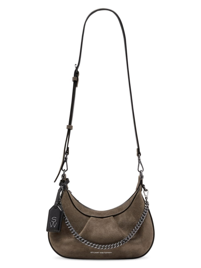 Stuart Weitzman Women's Stellar Crescent Suede Crossbody Bag In Charcoal