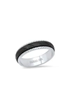 HMY JEWELRY TWO-TONE BLACK PLATED STAINLESS STEEL TEXTURED BAND RING